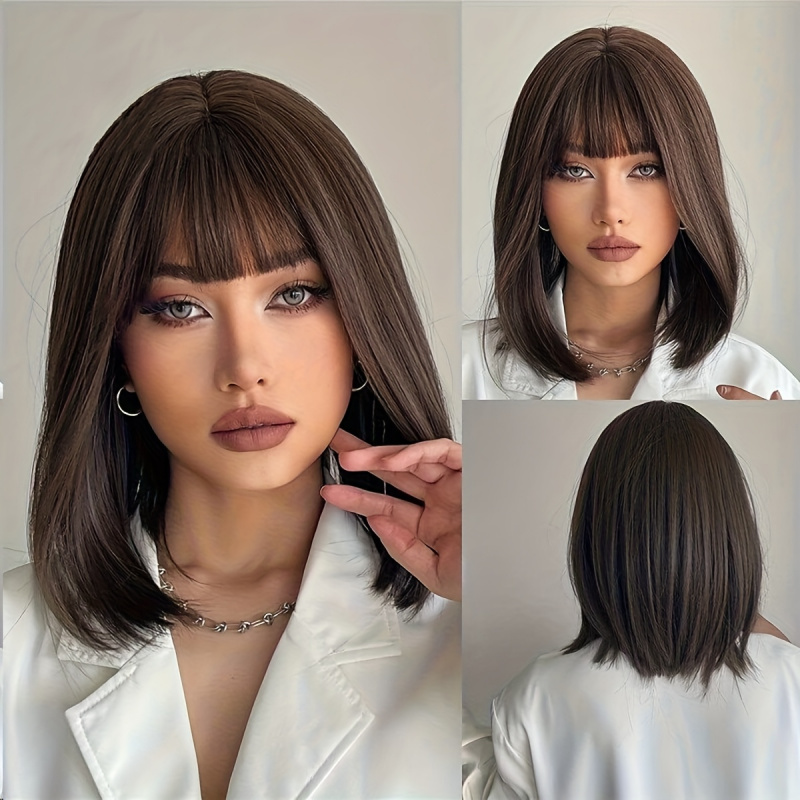 Elegant Brown Short Bob Wig fo - Wig Fiber Net recension och pris